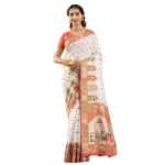 Women's Faux_Banarasi Woven Motifs Saree With Unstitched Blouse 5.5Mtr (White) - Image 4