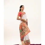 Women's Faux_Banarasi Woven Motifs Saree With Unstitched Blouse 5.5Mtr (White) - Image 3