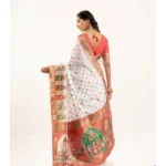 Women's Faux_Banarasi Woven Motifs Saree With Unstitched Blouse 5.5Mtr (White) - Image 2