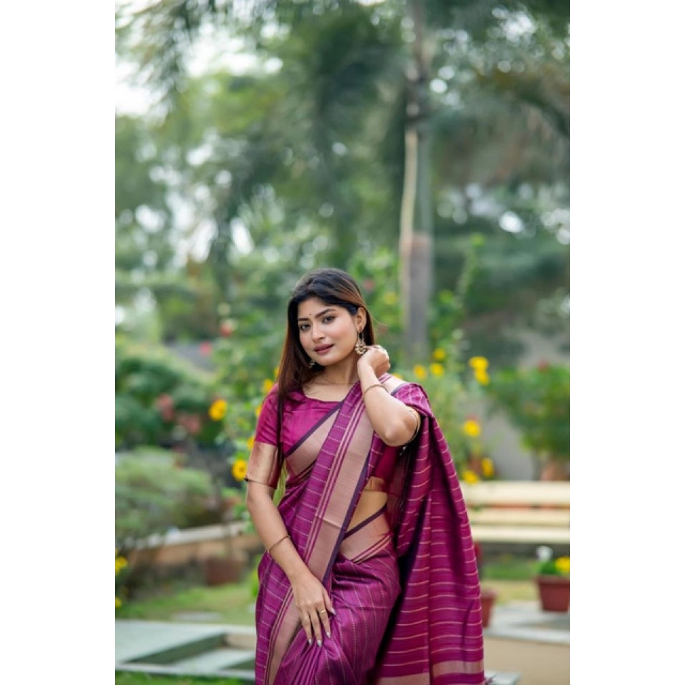 PID-65723-Generic-Women-S-Faux-Banarasi-Lining-Pattern-Saree-With-Unstitched-Blouse-5-5-Mtr-Magenta-1000x1000-1.webp Women's Faux_Banarasi Lining Pattern Saree With Unstitched Blouse 5.5Mtr (Magenta) - Image 1