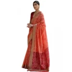Women's Silk_Blend Ethnic Ikat Pattern Saree With Unstitched Blouse 5.5Mtr (Orange) - Image 4