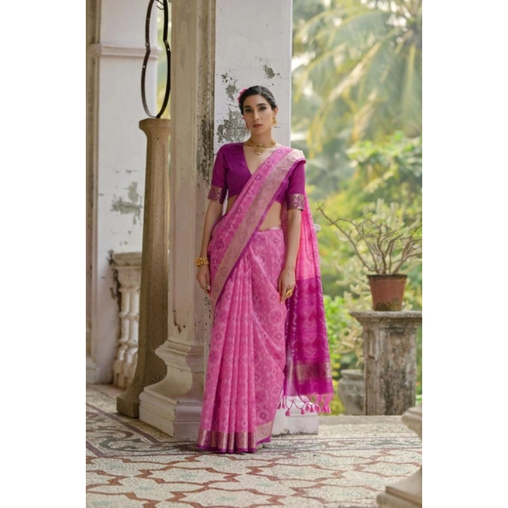 PID-65730-Generic-Women-S-Silk-Blend-Ethnic-Ikat-Pattern-Saree-With-Unstitched-Blouse-5-5-Mtr-Pink-1000x1000-1.webp Women's Silk_Blend Ethnic Ikat Pattern Saree With Unstitched Blouse 5.5Mtr (Pink) - Image 1