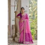 Women's Silk_Blend Ethnic Ikat Pattern Saree With Unstitched Blouse 5.5Mtr (Pink) - Image 2