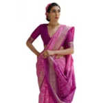 Women's Silk_Blend Ethnic Ikat Pattern Saree With Unstitched Blouse 5.5Mtr (Pink) - Image 3
