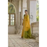 Women's Silk_Blend Ethnic Ikat Pattern Saree With Unstitched Blouse 5.5Mtr (Yellow)