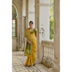 Women's Silk_Blend Ethnic Ikat Pattern Saree With Unstitched Blouse 5.5Mtr (Yellow) - Image 2