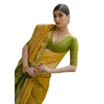 Women's Silk_Blend Ethnic Ikat Pattern Saree With Unstitched Blouse 5.5Mtr (Yellow) - Image 3