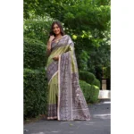 Women's Faux_Tussar Ethnic_Print Saree With Unstitched Blouse 5.5Mtr (Olive) - Image 2