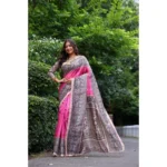 Women's Faux_Tussar Ethnic_Print Saree With Unstitched Blouse 5.5Mtr (Pink) - Image 2