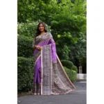 Women's Faux_Tussar Ethnic_Print Saree With Unstitched Blouse 5.5Mtr (Purple) - Image 2