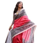 Women's Faux_Tussar Ethnic_Print Saree With Unstitched Blouse 5.5Mtr (Red) - Image 3