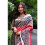 Women's Faux_Tussar Ethnic_Print Saree With Unstitched Blouse 5.5Mtr (Red) - Image 2