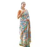 Women's Faux_Tussar Kalamkari_Print Saree With Unstitched Blouse 5.5Mtr (Brown) - Image 4