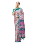 Women's Faux_Tussar Kalamkari_Print Saree With Unstitched Blouse 5.5Mtr (Green) - Image 4