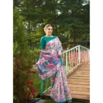 Women's Faux_Tussar Kalamkari_Print Saree With Unstitched Blouse 5.5Mtr (Green) - Image 3