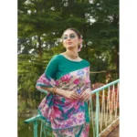 Women's Faux_Tussar Kalamkari_Print Saree With Unstitched Blouse 5.5Mtr (Green) - Image 2