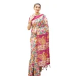 Women's Faux_Tussar Kalamkari_Print Saree With Unstitched Blouse 5.5Mtr (Pink) - Image 4