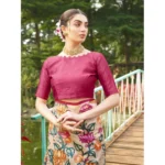 Women's Faux_Tussar Kalamkari_Print Saree With Unstitched Blouse 5.5Mtr (Pink) - Image 2