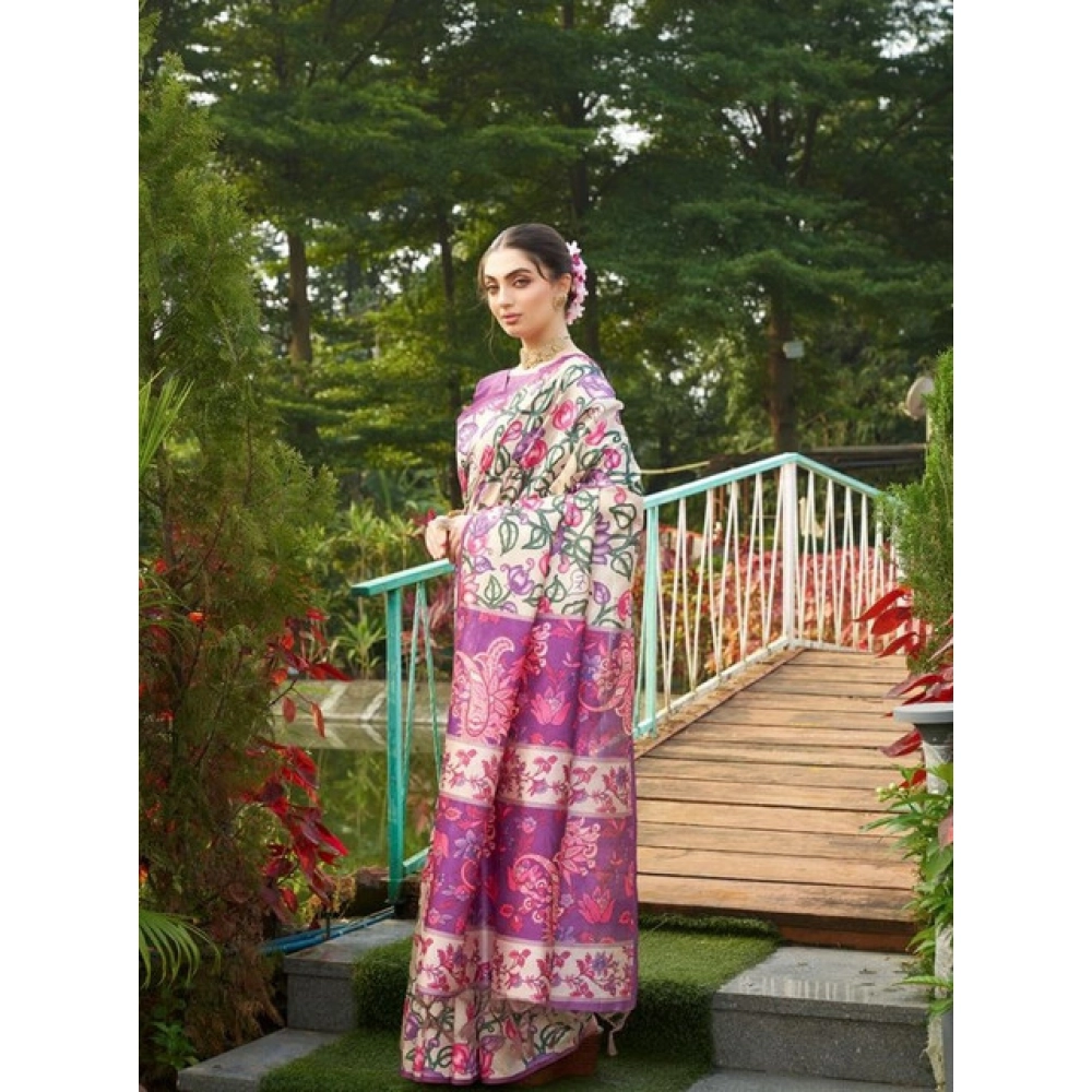 PID-65749-Generic-Women-S-Faux-Tussar-Kalamkari-Print-Saree-With-Unstitched-Blouse-5-5-Mtr-Purple-1000x1000-1.webp Women's Faux_Tussar Kalamkari_Print Saree With Unstitched Blouse 5.5Mtr (Purple) - Image 1