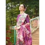 Women's Faux_Tussar Kalamkari_Print Saree With Unstitched Blouse 5.5Mtr (Purple) - Image 2