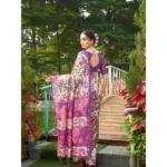 Women's Faux_Tussar Kalamkari_Print Saree With Unstitched Blouse 5.5Mtr (Purple) - Image 3