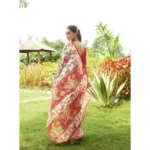 Women's Faux_Tussar Kalamkari_Print Saree With Unstitched Blouse 5.5Mtr (Red)