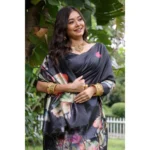 Women's Faux_Tussar Floral Saree With Unstitched Blouse 5.5Mtr (Black) - Image 2