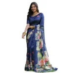 Women's Faux_Tussar Floral Saree With Unstitched Blouse 5.5Mtr (Navy_Blue) - Image 4