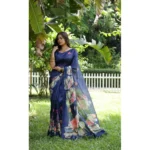 Women's Faux_Tussar Floral Saree With Unstitched Blouse 5.5Mtr (Navy_Blue)