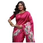 Women's Faux_Tussar Floral Saree With Unstitched Blouse 5.5Mtr (Pink) - Image 4