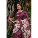 Women's Faux_Tussar Floral Saree With Unstitched Blouse 5.5Mtr (Purple) - Image 2