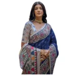 Women's Faux_Tussar Geometric_Print Saree With Unstitched Blouse 5.5Mtr (Blue) - Image 2