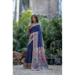 Women's Faux_Tussar Geometric_Print Saree With Unstitched Blouse 5.5Mtr (Blue) - Image 3