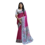 Women's Faux_Tussar Geometric_Print Saree With Unstitched Blouse 5.5Mtr (Pink) - Image 3