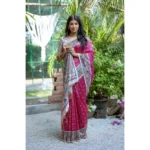 Women's Faux_Tussar Geometric_Print Saree With Unstitched Blouse 5.5Mtr (Pink) - Image 2