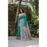 Women's Faux_Tussar Geometric_Print Saree With Unstitched Blouse 5.5Mtr (Rama_Green)