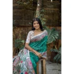 Women's Faux_Tussar Geometric_Print Saree With Unstitched Blouse 5.5Mtr (Rama_Green) - Image 2