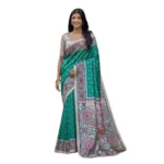 Women's Faux_Tussar Geometric_Print Saree With Unstitched Blouse 5.5Mtr (Rama_Green) - Image 3