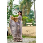 Women's Faux_Tussar Geometric_Print Saree With Unstitched Blouse 5.5Mtr (Mustard) - Image 3
