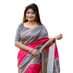 Women's Faux_Tussar Geometric_Print Saree With Unstitched Blouse 5.5Mtr (Pink) - Image 4