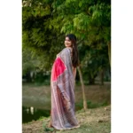 Women's Faux_Tussar Geometric_Print Saree With Unstitched Blouse 5.5Mtr (Pink) - Image 3