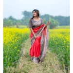 Women's Faux_Tussar Geometric_Print Saree With Unstitched Blouse 5.5Mtr (Pink) - Image 2