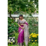 Women's Faux_Tussar Geometric_Print Saree With Unstitched Blouse 5.5Mtr (Purple)