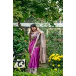 Women's Faux_Tussar Geometric_Print Saree With Unstitched Blouse 5.5Mtr (Purple) - Image 2