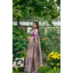 Women's Faux_Tussar Geometric_Print Saree With Unstitched Blouse 5.5Mtr (Purple) - Image 3