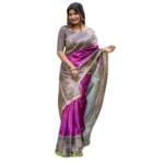 Women's Faux_Tussar Geometric_Print Saree With Unstitched Blouse 5.5Mtr (Purple) - Image 4