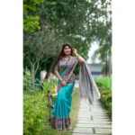 Women's Faux_Tussar Geometric_Print Saree With Unstitched Blouse 5.5Mtr (Rama_Green) - Image 2