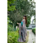 Women's Faux_Tussar Geometric_Print Saree With Unstitched Blouse 5.5Mtr (Rama_Green) - Image 3
