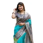 Women's Faux_Tussar Geometric_Print Saree With Unstitched Blouse 5.5Mtr (Rama_Green) - Image 4