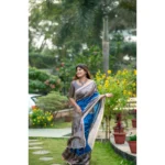 Women's Faux_Tussar Geometric_Print Saree With Unstitched Blouse 5.5Mtr (Royal_Blue) - Image 3
